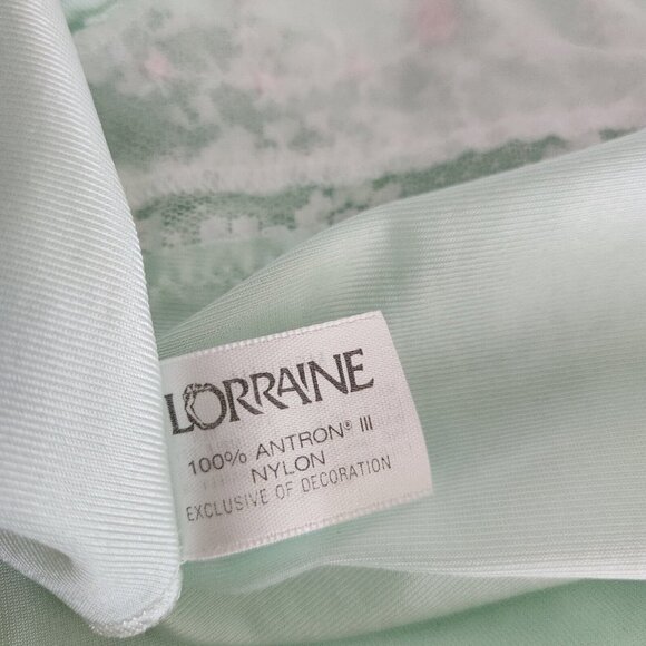 Vintage Nightgown Short Sleeve Nylon Nightie Lorraine Sz M‎ Mint Green Lace NEW - Picture 14 of 16